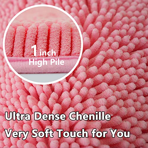 Bathroom Rugs Chenille 3-Piece Extra Soft and Absorbent Shag Bathroom Rugs, Machine Wash Mat, Strong PVC Non-Slip Underside, Plush Carpet Mats (Pink) - color: Pink, size: 2'8" x 1'8" (16x24"+20x32"+20x20"U shape）