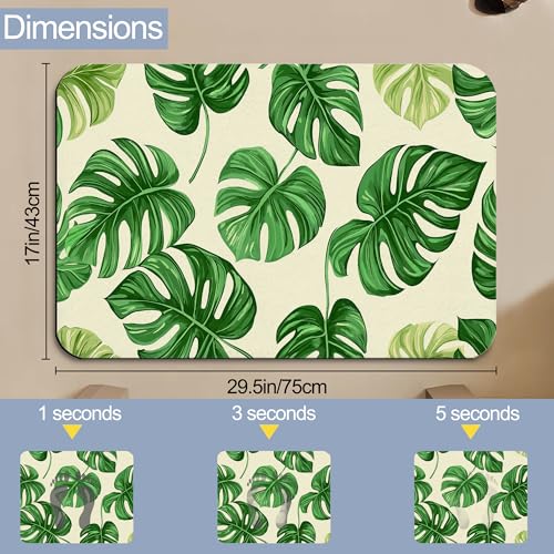 Tropical Palm Leaves Bathroom Rugs, Non Slip Quick Dry Summer Green Leaf Bath Mats for Bathroom, Super Absorbent Diatomaceous Bathmat for Home Kitchen Thin Floor Doormat 17 X 29.5 Inch - color: Tropical Palm Leaves