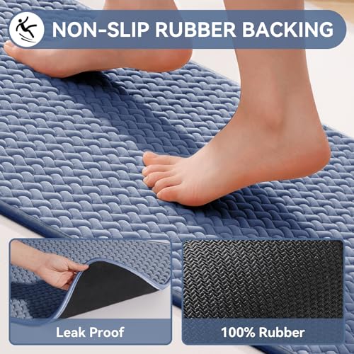 YDKGL Bathroom Rugs Non Slip, Extra Soft Absorbent Quick Dry Bath Mats, Foam Weave Texture Thin Bath Rugs Washable with Rubber Backing, 24" x 48“ - color: Blue, size: 24"x 48"