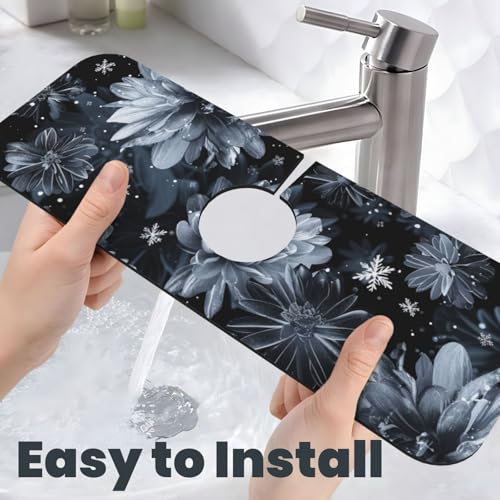 Faucet Draining Mat For Kitchen Sink, Stylized Gray Chrysanthemum Flowers Diatom Mud Absorbent Drain Pad For Bathroom Kitchen Sink Splash Guard Drying Mat - color: Stylized Gray Chrysanthemum Flowers