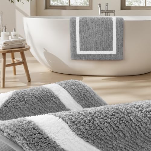 HOMEIDEAS Bathroom Rugs Sets 2 Piece, Super Soft and Absorbent Microfiber Tufted Bath Mats, Non-Slip and Machine Washable Bath Rugs(Light Grey) - color: Light Grey