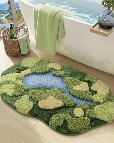 DEXI Moss Bath Mat, Ultra Thick Soft Green Bathroom Rug, Water Absorbent Non Slip Microfiber Rugs for Shower Floor, Sink, Bedroom, Home Accessories Decor, 43x24, Moss Green - color: Green Moss-medium