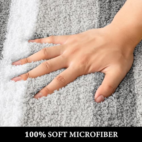 MIULEE Yellow Grey Bathroom Rug 16 * 48 Inch, Soft Thick Microfiber Striped Bath Mat, Non Slip Fluffy Plush Machine Washable Quick Dry for Bathroom Decor, Floor Tub and Shower - size: 16”x48”