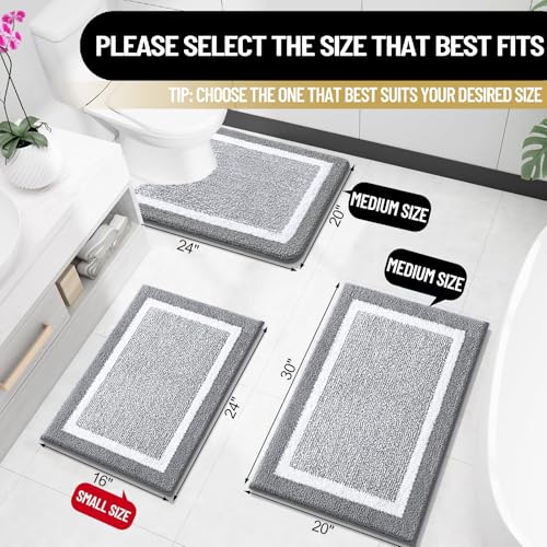 OLANLY Bathroom Rugs 30x20, Extra Soft and Absorbent Microfiber Bath Rugs, Non-Slip, Machine Washable, Quick Dry Shaggy Bath Carpet, Bath Mats for Bathroom Floor, Tub, Shower, Grey - color: Grey and White, size: 30" X 20"