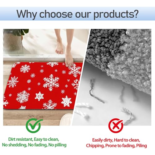 Christmas Snowflakes Bath Mat 29.5"x17",Slim Low-Profile Fast Drying Super Absorbent Bathroom Rug with Non-Slip Backing, Easy-Clean Modern Floor Mat for Tub, Shower, or Entryway - color: Christmas Snowflakes