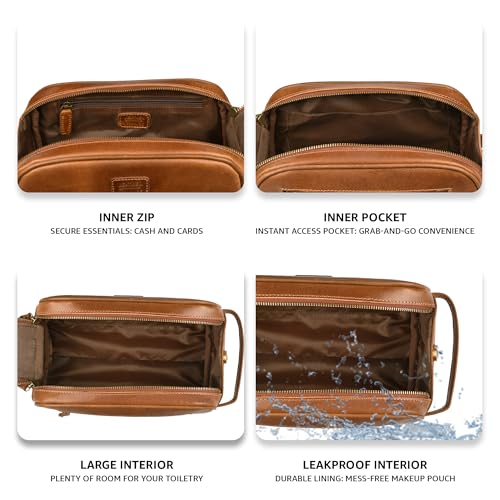 LEATHER VILLAGE Genuine Leather Toiletry Travel Bag With Waterproof Lining - Sun Tan | King-Size Handcrafted Vintage Dopp Kit Bag, Shaving & Bathroom Organizer, Gift for Men & Women - color: Suntan