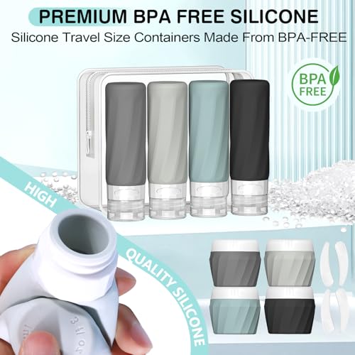 Silevoler 14pack Travel Bottles for Toiletries, TSA Approved Travel Size Toiletries Containers Set, Premium Silicone Leak Proof Refillable Squeezable & Creams jars Accessories Kit W/Clear Bag (Gray) - color: Gray