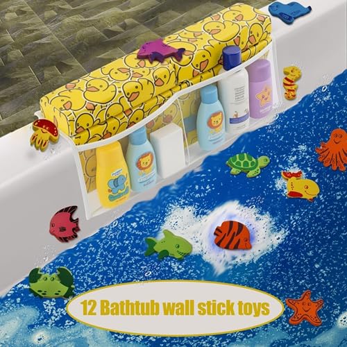 Bath Kneeler –8 Suction Cups & 2" Thicker Padding.Certified Bath Kneeling Pad for Bath Tub & 5 Bath Toy Organizer. Fast Dry Bath Kneeler and Elbow Rest Pad Set. Baby Bath Essentials by Supa Ant-Duck - color: Yellow Duck With White Pockets