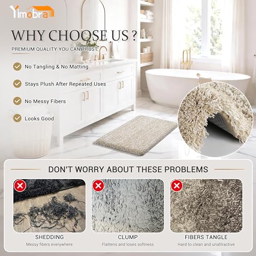 Yimobra Luxury Bathroom Rugs, Fluffy Bath Mats, Non Slip, Water Absorbent Microfiber, Machine Washable, Plush Runner Shower Rugs, Thick Matts for Bathroom Floor/Tub, 70" X 24", Light Beige and White - color: Light Beige and White, size: 70" X 24"