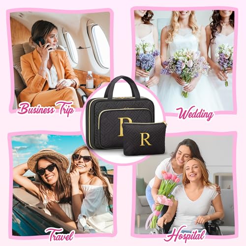 Gifts for Women, Initial Toiletry Makeup Bag Hanging Cosmetic Organizer with Embroidery Letter Personalized Nurse Teacher Appreciation Birthday Mothers Day Gifts for Mom Sister Wife Friends Auntie Her - style: B