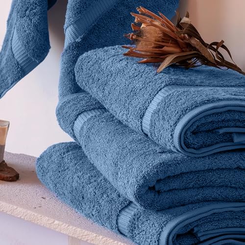 SALBAKOS 100% Turkish Cotton Bath Towels | 4 Piece Turkish Bath Towels Blue 27x54 in Standard Size | Premium Hotel Quality, Super Absorbent, Thick & Plush Turkish Bath Towel (Blue, 4 Bath Towels) - color: Blue, size: 4 Bath Towels