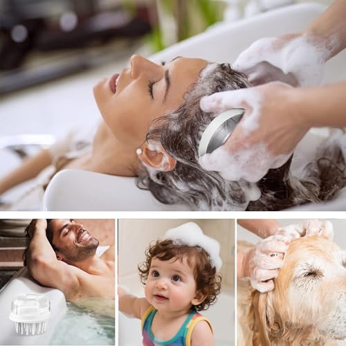 Silicone Scalp Massager, Manual Hair & Scalp Scrubber Shampoo Brush for Dandruff, Buildup, Itch, & Hair Growth - Soft Exfoliating Silicone Bristles for Wet & Dry Hair (Grey)