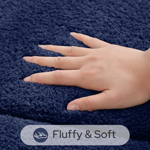 HOMEIDEAS Bathroom Rugs Sets 2 Piece, Soft Bathroom Mats and Absorbent Microfiber Machine Washable Bath Mats for Shower Room, Bathtub, Kitchen (20" x 32" + 16" x 24", Navy Blue) - color: Navy Blue