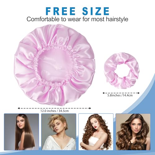 Shower Cap for Women Set of 4, Bath Caps, Double Layers Hair Caps + 2 Satin Hair Scrunchies, Reusable Waterproof Shower Caps, Elastic Hair Cap for Shower - Pattern B - color: Pattern B