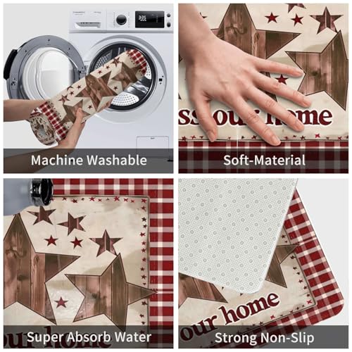 Bath Mat Country Star Burgundy Red Plaid Berry Retro Wood Quick Dry Bathroom Rugs Non Slip Absorbent Shower Flannel Rug Floor Mat for Bathroom,Bathtub,Sink,Bedroom,16"X24" - color: Cay18
