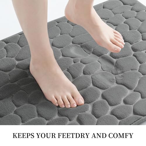 YIHOUSE Bathroom Mat Rug, Memory Foam Bath Mat, Non-Slip Bathroom Floor Mats, Cobblestone Bath Mats Absorbent Bath Rugs Washable Quick Dry (17x24,Dark Gray) - color: Dark Gray Single, size: 1'5" x 2' (Rectangular)