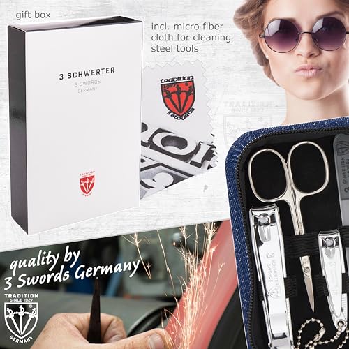 3 Swords Germany - brand quality 8 piece manicure pedicure grooming kit set textil case jeans blue - Made in Germany - color: JEANSLOOK - BLUE