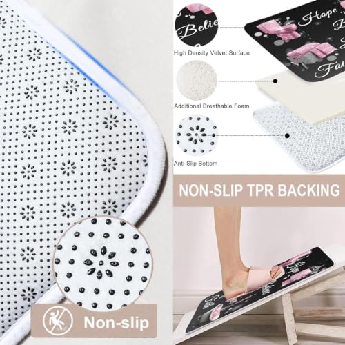 4 Piece Shower Curtain Set with Rugs, Inspirational Quotes Hope Believe Love Faith Bathroom Decor, Pink and Black Chic Aesthetic Bath Curtain with 12 Hooks, Non-Slip Mat - color: Pink Bath
