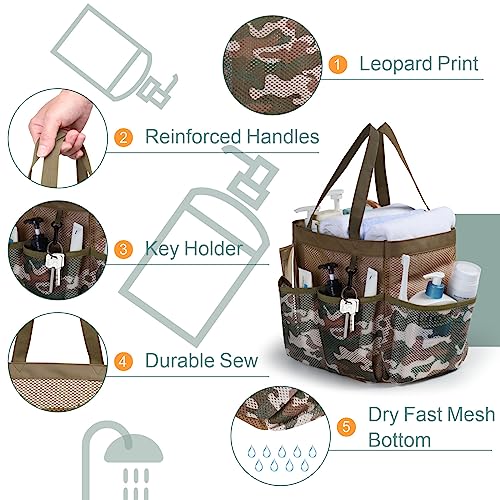 Mesh Shower Caddy Portable - 8 Pockets, S-Hook, Shower Bag for Dorm Camping | 2-Handle, Quick-Dry, Toiletry Organizer, College Dorm Room Essentials for Girls, Gym, Travel & Bathroom, Brown Camouflage - color: L, Brown Camouflage, size: L (Classic Dorm Cad