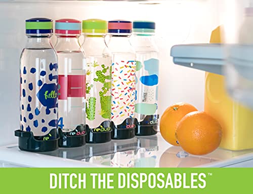 REDUCE WaterWeek 14 oz Tritan Reusable Water Bottles - Includes 5 Leak Proof Bottles and Fridge Tray - BPA Free and Dishwasher Safe - color: Berry, size: 14 Ounces