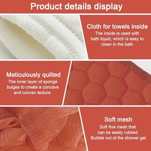 3 Pcs Exfoliating Bath Set with Back Scrubber Strap Shower Glove and Loofah Sponge for Deep Body Cleaning and Full Body Exfoliation(Red) - color: Red