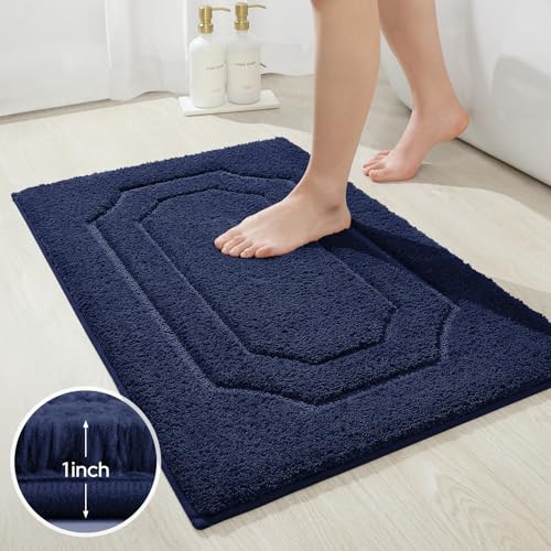 HOMEIDEAS Navy Blue Bathroom Rugs, Extra Soft and Absorbent Microfiber Plush Bath Rugs Sets 2 Piece with Non Slip Backing, for Shower - color: Navy Blue