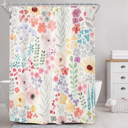 Riyidecor Extra Long Colorful Cute Floral Shower Curtain for Bathroom Decor 72Wx96H Flowers Botanical Plants Girls Women Pink Leaves Art Printed Fabric Polyester Waterproof 12 Pack Plastic Hooks - color: A-pink, size: 72"W x 96"L (Pack of 1)