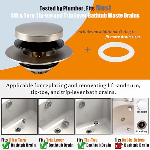 Artiwell Tub Drain, 2 in 1 Pop-up Bathtub Plug with Hair Catcher, Easy Installation Bath Drain Stopper with Strainer, Brushed Nickel - color: Brushed Nickel