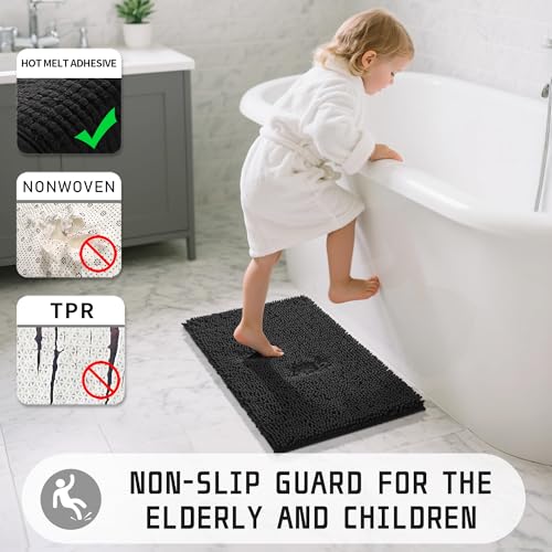 Yimobra Large Bathroom Rugs 36"x24", Non Slip Bath Mat for Tub, Shaggy Rug Floor Carpet, Extra Soft Super Absorbent Quick Dry, Machine Washable,Black - color: Black, size: 36" X 24"