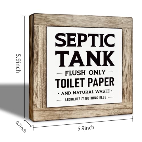 Bathroom Decor Sign, Septic Tank Only Flush Toilet Paper Wood Box Sign Tabletop Decor, Farmhouse Bathroom Signs, Decoration for Toilet Restroom, Funny Restroom Signs 5.9×5.9 inch - color: color23