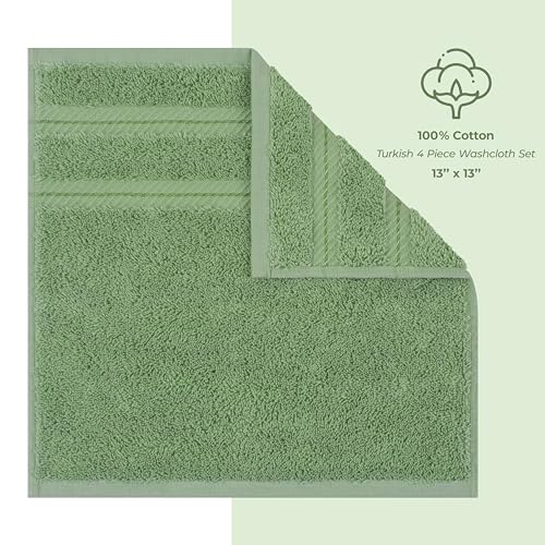 American Soft Linen 100% Cotton Luxury Turkish Towels, 4 PC Washcloth Set | Soft Absorbent Quick Dry OEKO Tex Standard 100 Certificated Durable Machine Washable Breathable Premium Hotel Quality - color: Sage Green, size: 4 PC (13"x13")