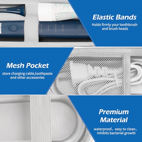 Toothbrush Travel Case for Oral B/Oral-B Pro 1000 1500 5000 7000 & Philips Sonicare 4100 1100 5300 5100 6100/iO Electric Toothbrush, Hard Protective Storage Bag (Deep blue case with toothbrush cap) - color: Deep blue case with toothbrush cap