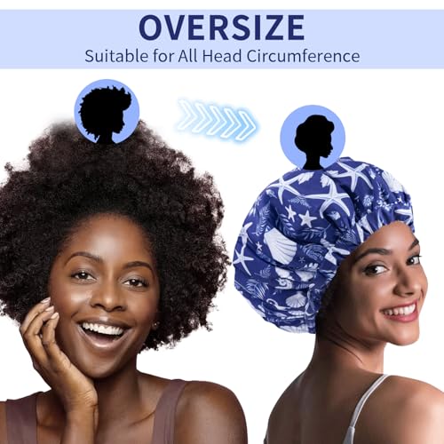 1 PCS Shower Cap, Double Layer & Adjustable Bathing Cap for Shower, Extra Large Reusable Hair Cap for Women, Waterproof Exterior & EVA Lining, Oversized Design for All Hair Lengths/Style - color: 1 PCS Marine life