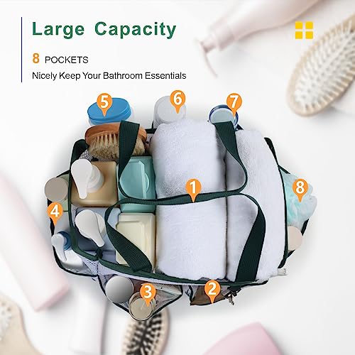 F-color Shower Caddy Portable - Mesh Shower Bag Basket Tote for College Dorm Room Essentials Bathroom Gym Camp Quick Dry for Women Men with S Hook, Green Pineapple | 2-Handle, Quick-Dry, Toiletry Organizer, College Dorm Room Essentials for Girls, Gym, Tra
