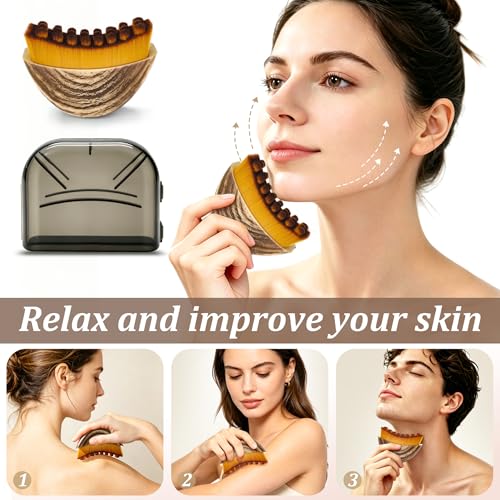 Silicone Back/Body/Face Scrubber & Lymphatic Contour Face Brush Set 4PCS, 13.4'' Soft Back Scrubber, 360° Anti-Slip Bath Glove, Unique Side-bristled Face Scrubber for All-Round Cleaning(Green) - color: Green*4