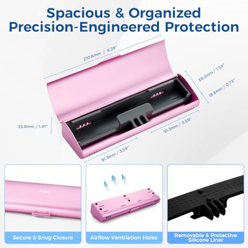 Aluminum Electric Toothbrush Travel Case, 2 in 1 Travel Toothbrush Holder for Oral B/Oral-B Pro 1000 1500 5000 and Most Electric Toothbrush for Traveling, Removable Silicone Liner-Pink - color: Pink