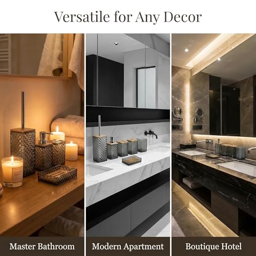 Grey Bathroom Accessory Set, 6 PCS Grey Bathroom Accessories Set, Soap Dispenser, Toothbrush Holder, Soap Dish, Mouthwash Cup, Cotton Swab Holder and Toilet Brush, Acrylic - color: Grey