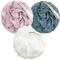MainBasics Shower Loofah Sponge Pouf, Set of 3, Airy Blossom | Soft Mesh Body Scrubber and Bath Sponge for Gentle Exfoliation, Rich Lather, and Everyday Shower Use - style: Airy Blossom