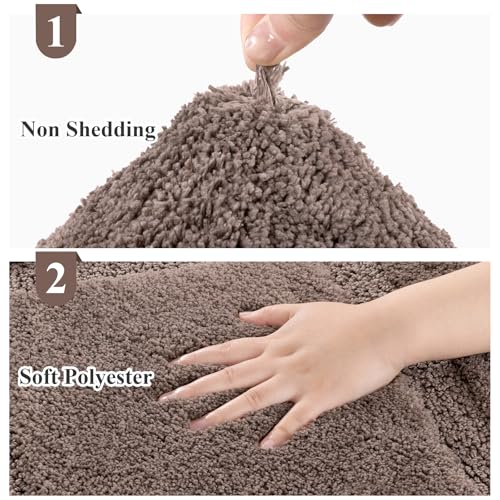 SHACOS Coffee Brown Bathroom Rugs Sets 3 Piece Bath Mat U Shaped Toilet Rug | 20x47+ 20x32+ 20x24, Soft Fluffy Microfiber Bath Rugs Set, Non Slip Washable Absorbent Bathroom Runner Floor Mats Shower Rug - color: Coffee, size: 20"x32"+ 20"x47"+U Shape 20"x