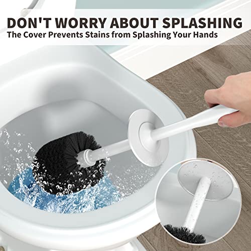 Toilet Brush, Toilet Bowl Brush with Extra Long Handle Durable Bristles Toilet Scrubber and Covered Holder for Toilet Brush Set for Bathroom Cleaning (White, 1 Set) - color: White