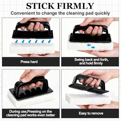 Maxdot 18 Pcs Handled Bath Scrubber Set, 15 Bathroom Scouring Pad 3 Bathtub Scrubber with Handle Non Scratch Soap Scum Remover for Cleaning Sink Shower Tile Swimming Pool Step Corner (Black and White) - color: Black and White