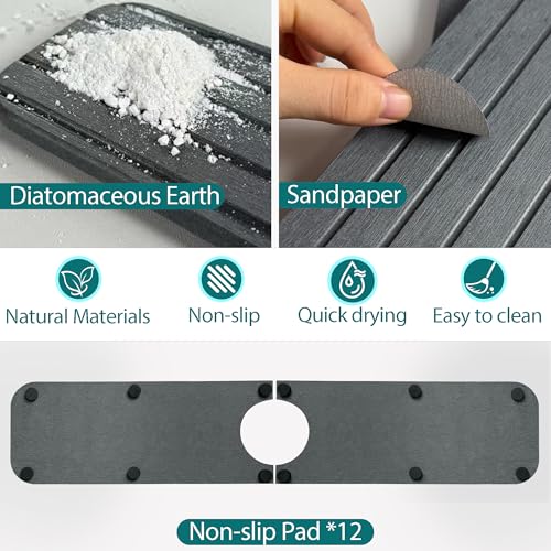 Water Absorbing Stone Kitchen Sink Mat, Faucet Splash Guard for Bathroom Counter - color: 23.6" x 3.9" Dark Gray B
