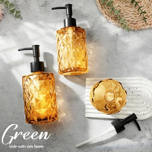 3 Pack Glass Soap Dispenser with Plastic Pump, 12oz Hand Soap Dispenser for Hand Wash, Lotion Dispenser for Dishwashing Liquid, Lotion Shower Gel - color: Orange Diamond*3