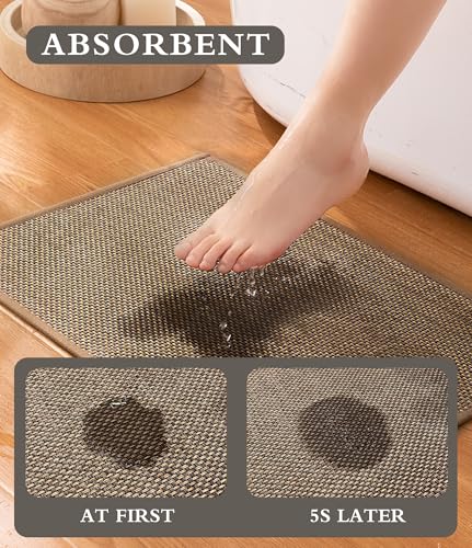 YIHOUSE Bathroom Rugs Sets 3 Pieces, Grey Ultra Thin Bath Mats Fit Under Door, Absorbent Quickly Dry Rubber Backing Braided Bath Mat Set, Non Slip Washable Bath Rugs for Bathroom Floor, Grey - color: Grey, size: 3pieces