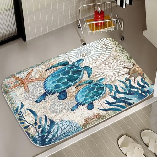Sea Turtles Nautical Blue Ocean Beach Animals Bath Rugs Non Slip Shower Mat Bathroom Decor Door Rug (20x31 inches, Sea Turtles) - color: Multi Color 1, size: 2'7" x 1'8" (Rectangular)
