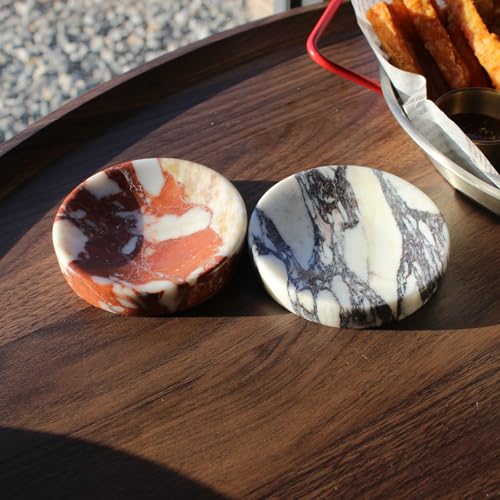 Natural Calacatta Red Marble Soap Dish, Round Small Jewelry Dish, Sponge Holder for Bathroom, Kitchen - color: Calacatta Red