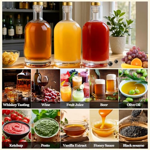 TBWIND 4 Pack 32oz/1000ml Clear Glass Bottles with T-Top Cork Stoppers | Thick heavy base airtight wine & liquor bottles. Ideal for beverages, whiskey, oil, vinegar, wedding favors & crafts - color: 32oz/ 1000ml, size: Clear