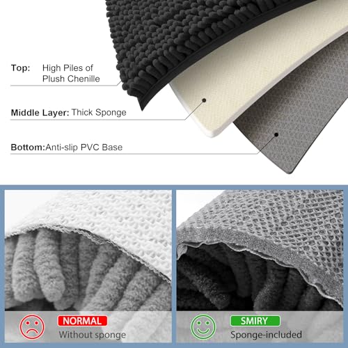 Smiry Bathroom Rugs Sets 2 Piece, Soft Absorbent Chenille Machine Washable Non Slip Shaggy Bath Rug Set for Tub, Shower, and Floor (30x20+24x16, Black) - color: Black, size: 30"x20"+24"x16"