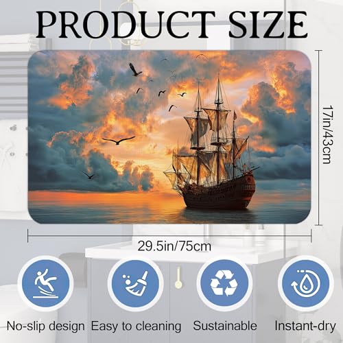 Elightvap Bath Mat Sailboat Landscape Bathroom Rug,Soft and Non Slip Bath Rugs,Quick Drying Machine Washable Floor Mat 17 * 29.5 Inches for Shower Room,Bathtub,Kitchen Bathroom - color: Sailboat Landscape