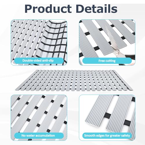 Grey Weighted Non Slip Bathtub Mat Without Suction Cups,Textured TPE Bath Mat for Textured Tub & Shower Surfaces,Doesn't Float, Works on Tile and Stone(33.8”x 17”)